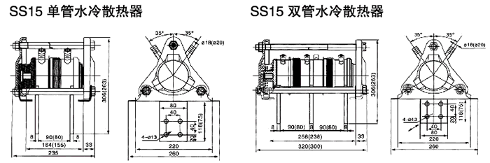 SS型单管/双管水冷散热器尺寸图